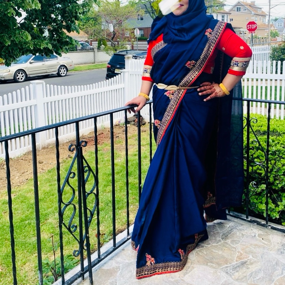 Indian Blue embroidered party sari /saree ,blue blouse  included
